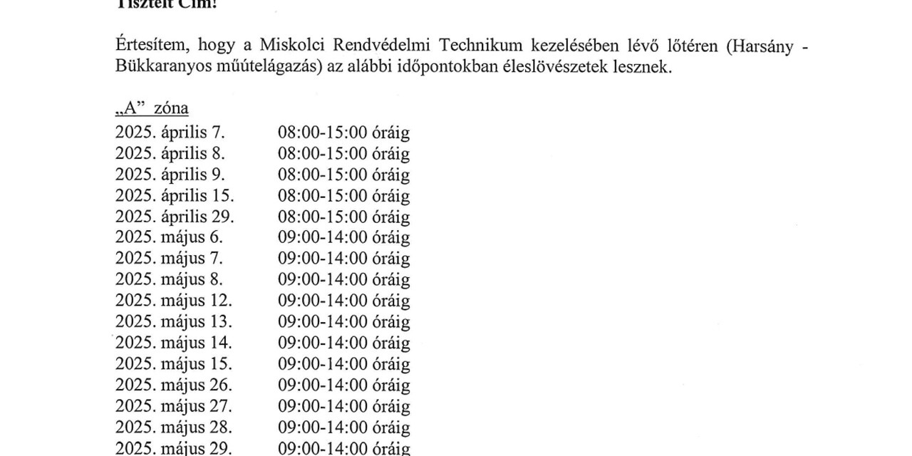 Értesítés lövészetről