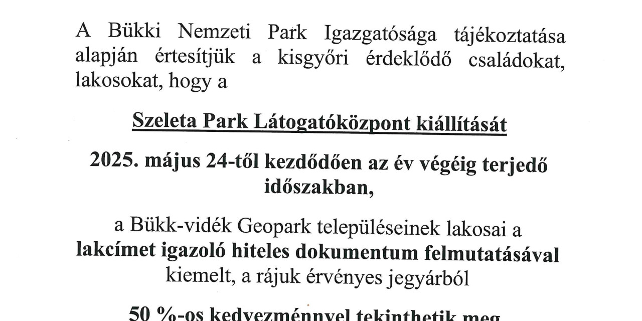 Látogatóközpont kedvezményes belépés