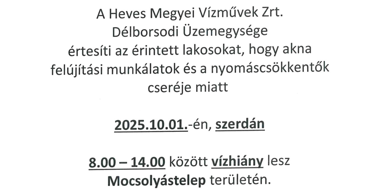 Tájékoztatás vízhiányról