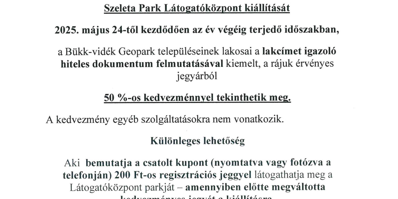 Szeleta Park Látogatóközpont kedvezmény kupon