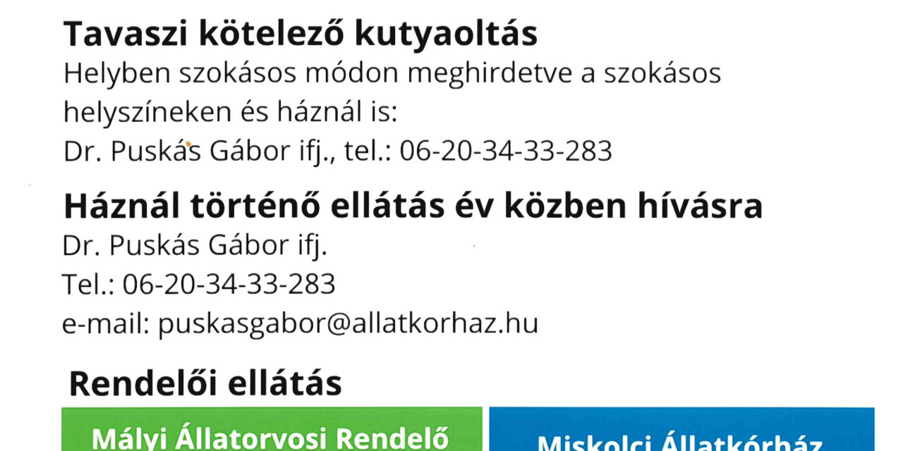 Állatorvosi tájékoztatás