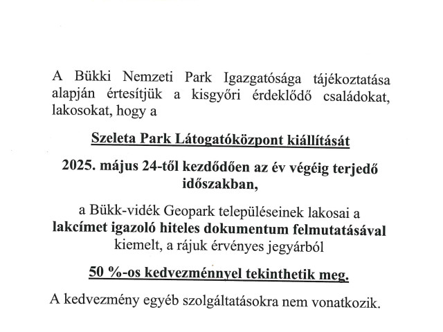 Látogatóközpont kedvezményes belépés