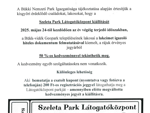 Szeleta Park Látogatóközpont kedvezmény kupon