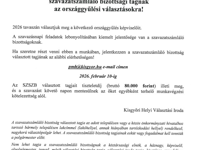 Felhívás Szavazatszámláló bizottsági tagok jelentkezés